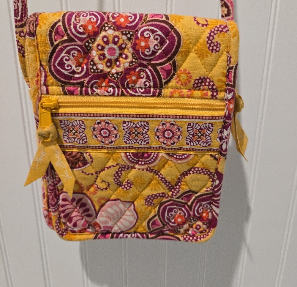 Vera Bradley Quilted Floral Crossbody Bag Yellow Purple Pink | 8" x 6" | - Picture 4 of 13
